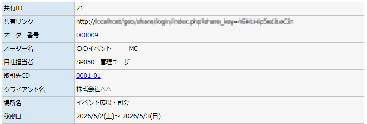 稼働情報共有 - 修正登録画面表示情報エリア