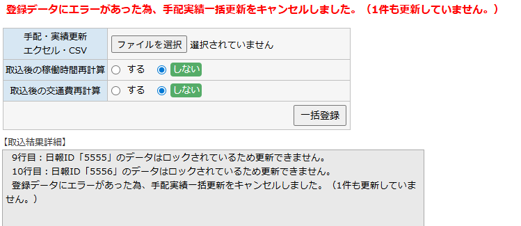 手配・実績一括更新 - 取込み結果確認画面