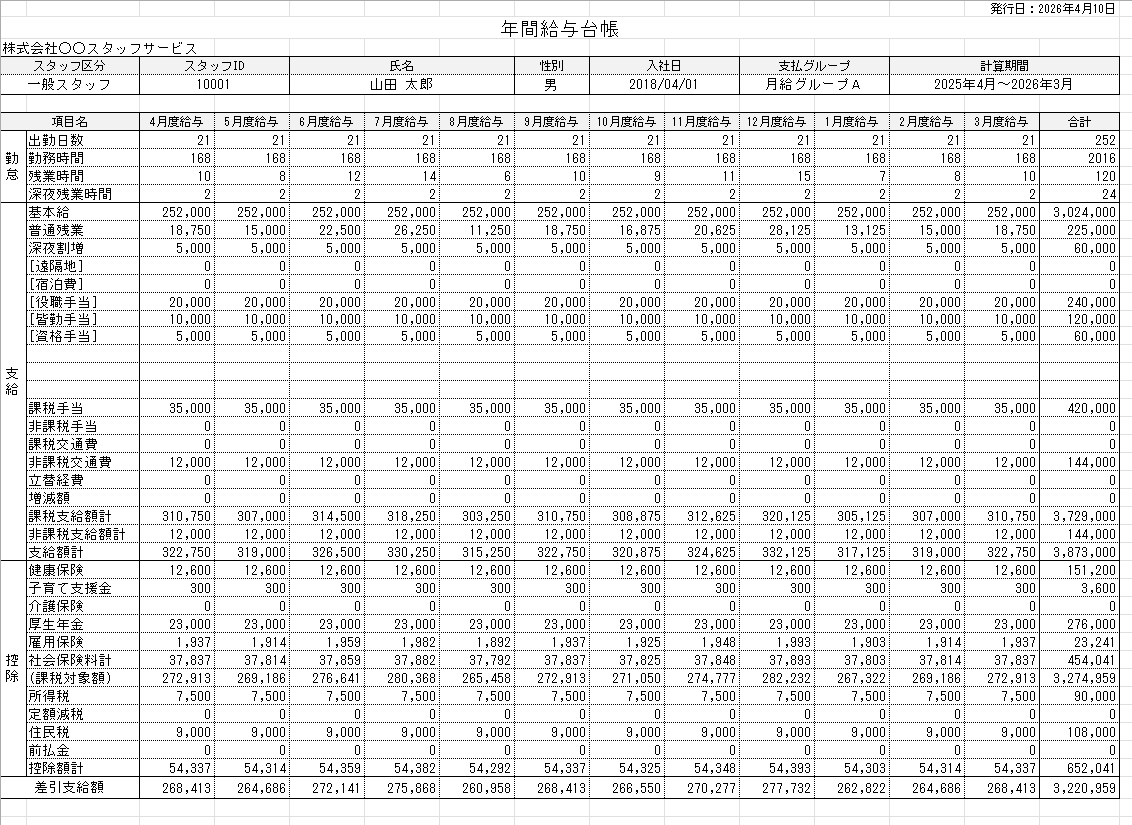 年間給与台帳 - シート全体
