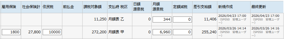 給与一覧（支払指定） - 検索結果エリア（タイプB）
