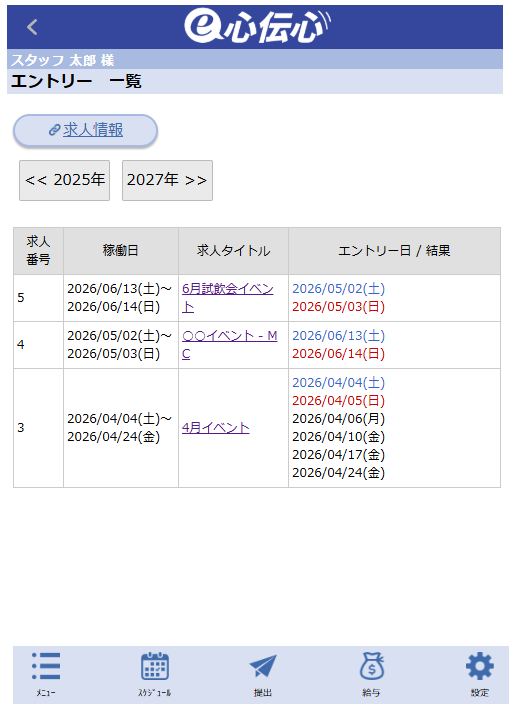 エントリー一覧画面 - 一覧の表示項目